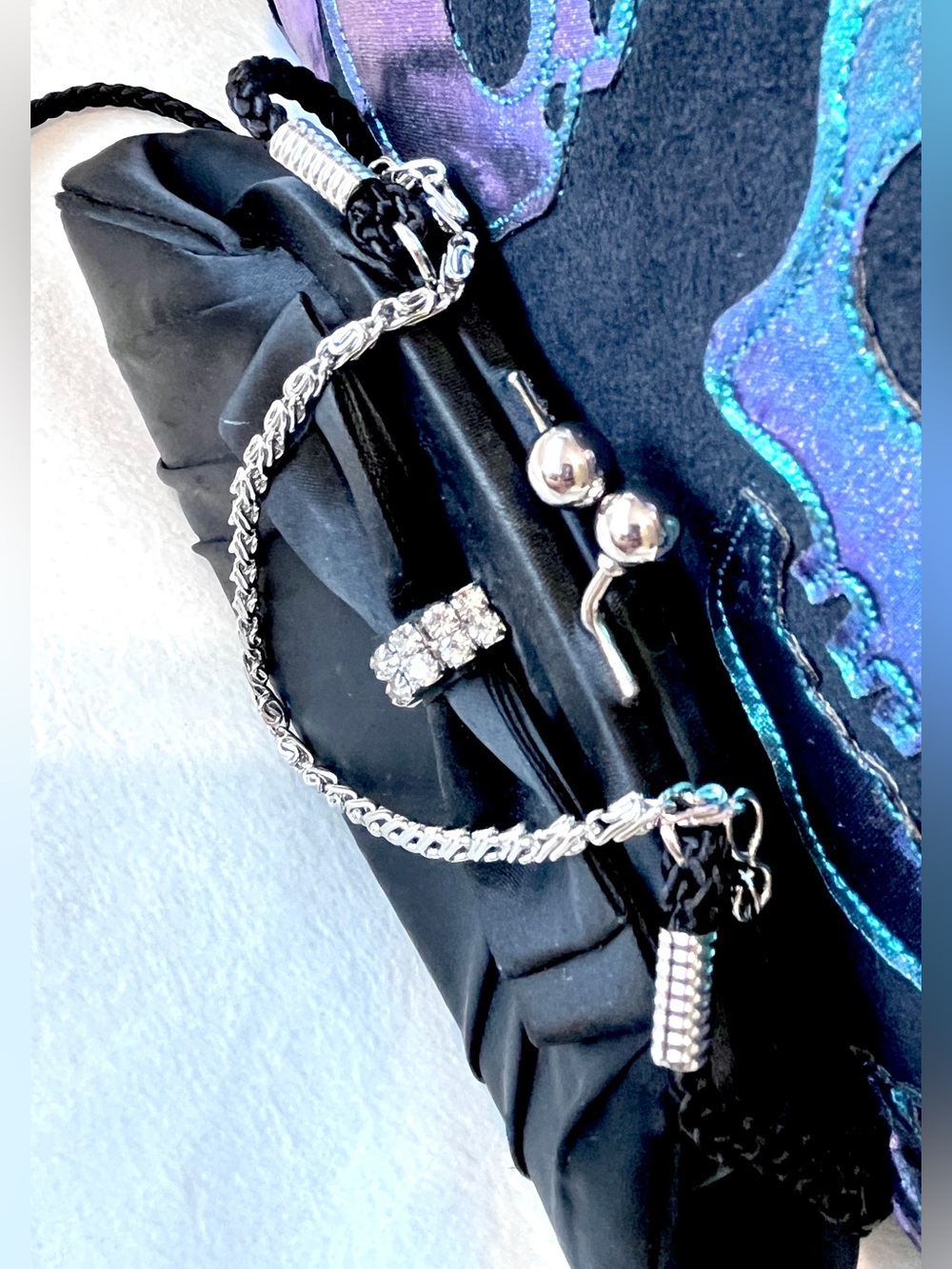 Apt. 9 Black Satin Ruched Evening Clutch Bag with Rhinestone Bow Accent - Picture 3 of 4